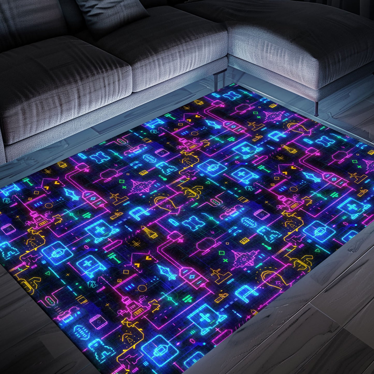 Dark and Neon 80s Arcade NES Game 8bit Area Rug: The Ultimate Statement Piece for Gamers, Arcade Decor, Gift for Gamers, Video Game Lovers G316