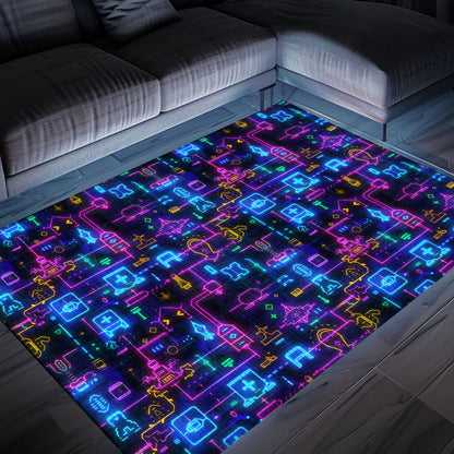 Dark and Neon 80s Arcade NES Game 8bit Area Rug: The Ultimate Statement Piece for Gamers, Arcade Decor, Gift for Gamers, Video Game Lovers G316