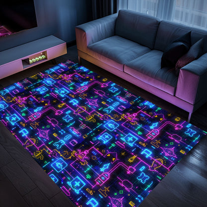 Dark and Neon 80s Arcade NES Game 8bit Area Rug: The Ultimate Statement Piece for Gamers, Arcade Decor, Gift for Gamers, Video Game Lovers G316