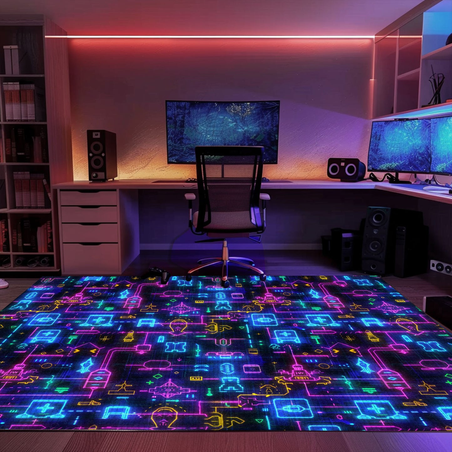 Dark and Neon 80s Arcade NES Game 8bit Area Rug: The Ultimate Statement Piece for Gamers, Arcade Decor, Gift for Gamers, Video Game Lovers G316