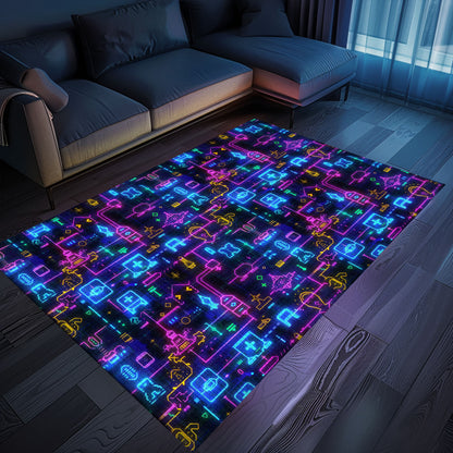 Dark and Neon 80s Arcade NES Game 8bit Area Rug: The Ultimate Statement Piece for Gamers, Arcade Decor, Gift for Gamers, Video Game Lovers G316