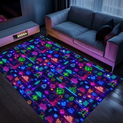 Dark and Neon 80s Arcade NES Game 8bit Area Rug: The Perfect Gift for Gamers, Arcade Decor, Gift for Gamers, Video Game Lovers G304