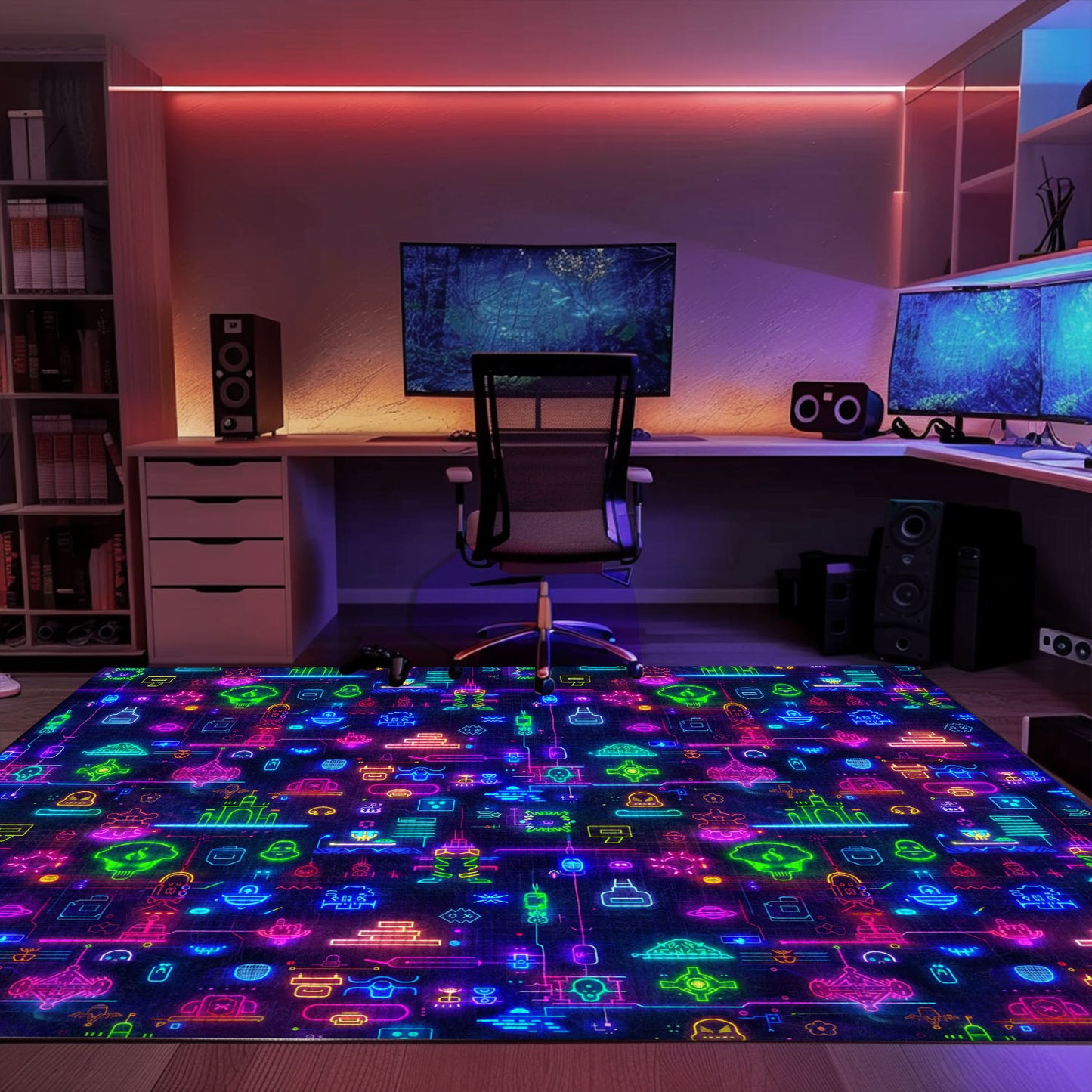 Dark and Neon 80s Arcade NES Game 8bit Area Rug: The Perfect Gift for Gamers, Arcade Decor, Gift for Gamers, Video Game Lovers G304