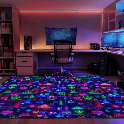 Dark and Neon 80s Arcade NES Game 8bit Area Rug: The Perfect Gift for Gamers, Arcade Decor, Gift for Gamers, Video Game Lovers G304