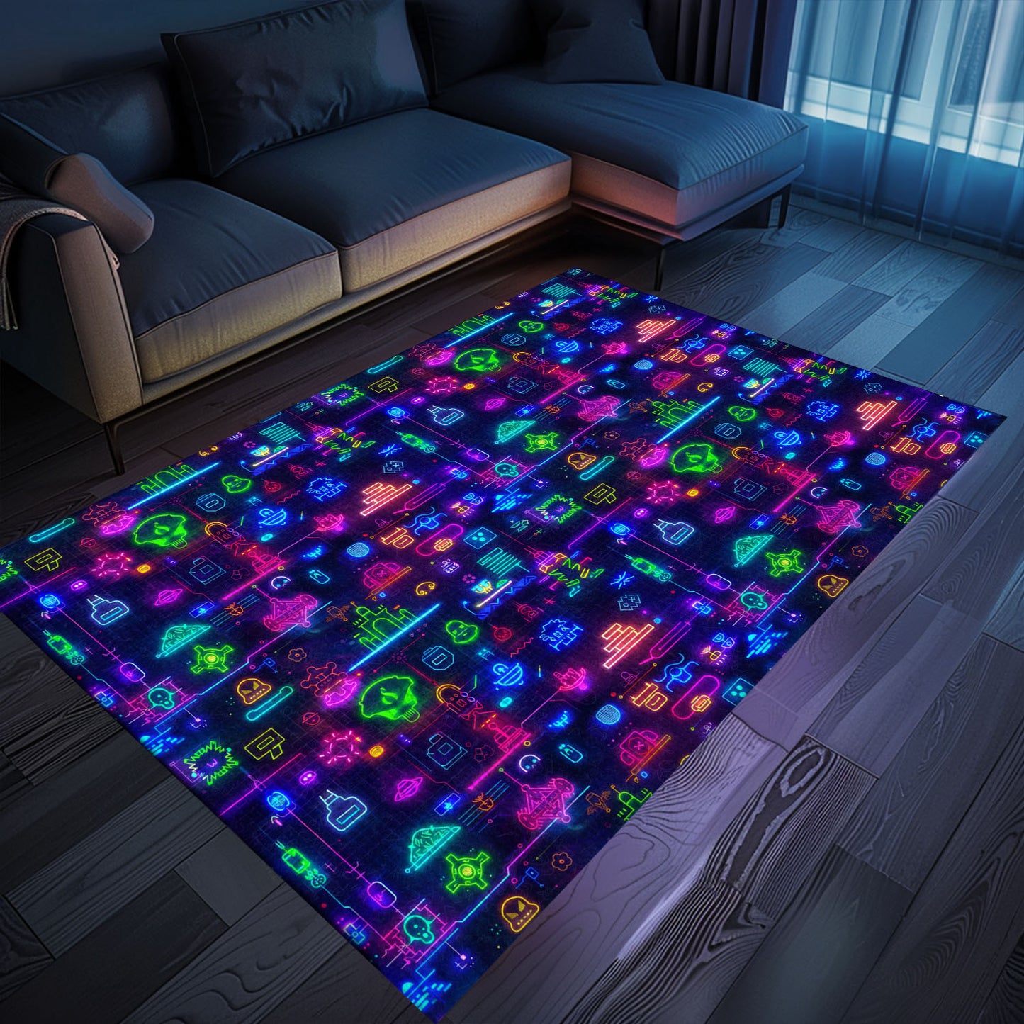 Dark and Neon 80s Arcade NES Game 8bit Area Rug: The Perfect Gift for Gamers, Arcade Decor, Gift for Gamers, Video Game Lovers G304
