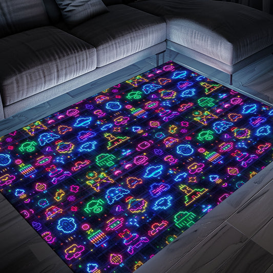 The Ultimate Arcade Decor: Dark and Neon 80s Arcade NES Game 8bit Area Rug, Arcade Decor, Gift for Gamers, Video Game Lovers G303