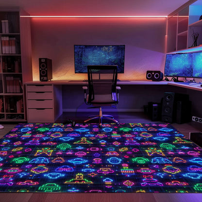 The Ultimate Arcade Decor: Dark and Neon 80s Arcade NES Game 8bit Area Rug, Arcade Decor, Gift for Gamers, Video Game Lovers G303