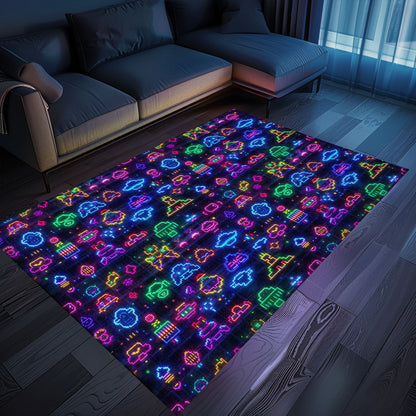 The Ultimate Arcade Decor: Dark and Neon 80s Arcade NES Game 8bit Area Rug, Arcade Decor, Gift for Gamers, Video Game Lovers G303
