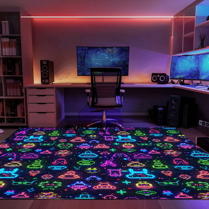 Transform Your Living Space with a Dark and Neon 80s Arcade NES Game 8bit Area Rug, Arcade Decor, Gift for Gamers, Video Game Lovers G301