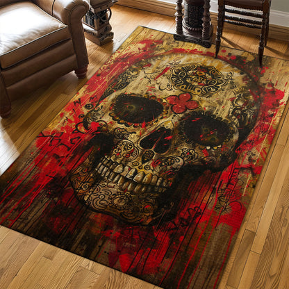 Personalized Day of the Dead Skulls Theme Rug: Traditional Touch for Your Home, Skull Rug, Area Rugs 5x8, 4x6, 3x5 Size for Living Room Bedroom Home Decorative Skull K56