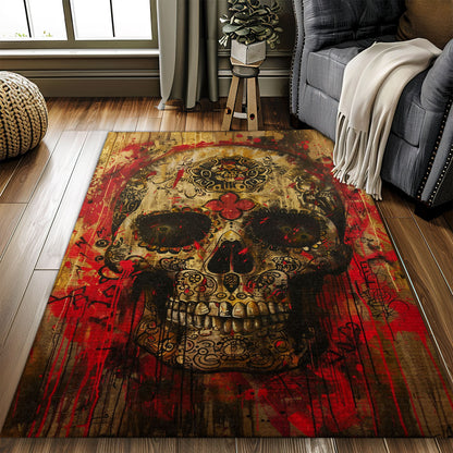 Personalized Day of the Dead Skulls Theme Rug: Traditional Touch for Your Home, Skull Rug, Area Rugs 5x8, 4x6, 3x5 Size for Living Room Bedroom Home Decorative Skull K56