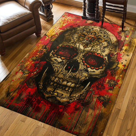 Personalized Mexican Day of the Dead Skulls Rug: Bold Look for Your Home, Skull Rug, Area Rugs 5x8, 4x6, 3x5 Size for Living Room Bedroom Home Decorative Skull K54