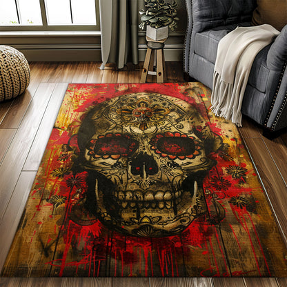 Personalized Mexican Day of the Dead Skulls Rug: Bold Look for Your Home, Skull Rug, Area Rugs 5x8, 4x6, 3x5 Size for Living Room Bedroom Home Decorative Skull K54