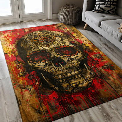 Personalized Mexican Day of the Dead Skulls Rug: Bold Look for Your Home, Skull Rug, Area Rugs 5x8, 4x6, 3x5 Size for Living Room Bedroom Home Decorative Skull K54