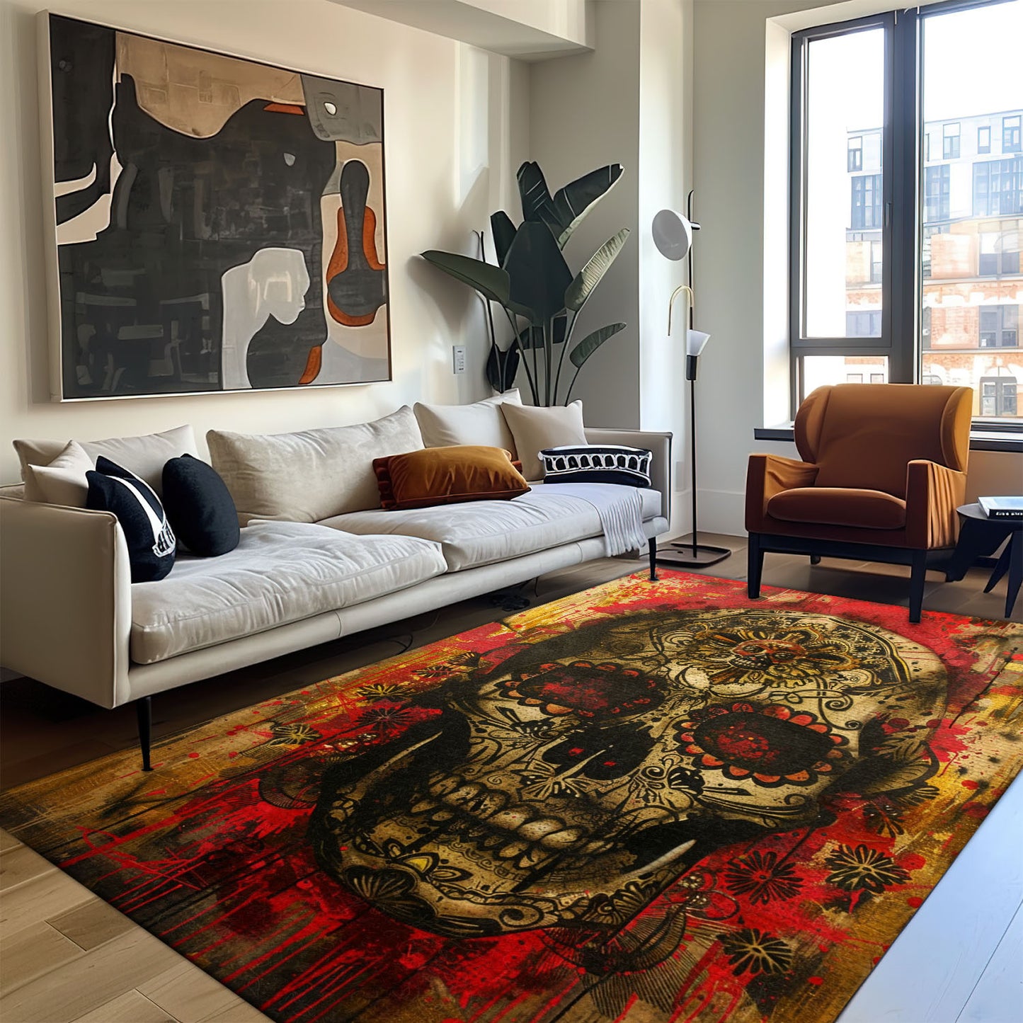 Personalized Mexican Day of the Dead Skulls Rug: Bold Look for Your Home, Skull Rug, Area Rugs 5x8, 4x6, 3x5 Size for Living Room Bedroom Home Decorative Skull K54