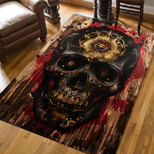 Personalized Batik Sugar Skull Inspired Carpet: Artistic Flair for Your Floors, Skull Rug, Area Rugs 5x8, 4x6, 3x5 Size for Living Room Bedroom Home Decorative Skull K53