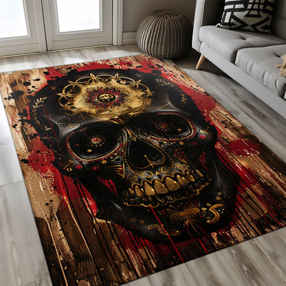 Personalized Batik Sugar Skull Inspired Carpet: Artistic Flair for Your Floors, Skull Rug, Area Rugs 5x8, 4x6, 3x5 Size for Living Room Bedroom Home Decorative Skull K53