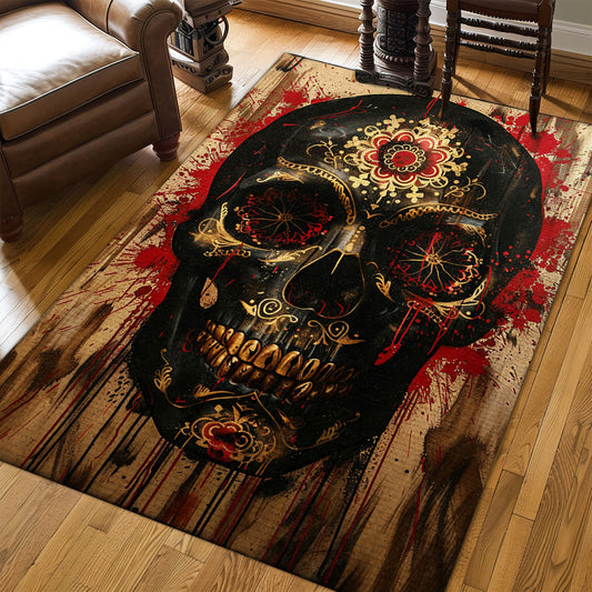 Personalized Day of the Dead Skulls Motif Rug: Express Your Artistic Side at Home, Skull Rug, Area Rugs 5x8, 4x6, 3x5 Size for Living Room Bedroom Home Decorative Skull K51