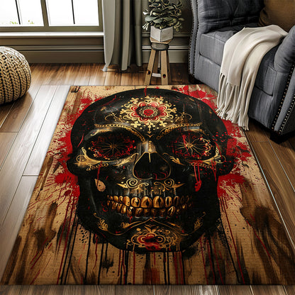 Personalized Day of the Dead Skulls Motif Rug: Express Your Artistic Side at Home, Skull Rug, Area Rugs 5x8, 4x6, 3x5 Size for Living Room Bedroom Home Decorative Skull K51