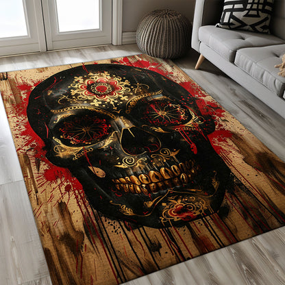 Personalized Day of the Dead Skulls Motif Rug: Express Your Artistic Side at Home, Skull Rug, Area Rugs 5x8, 4x6, 3x5 Size for Living Room Bedroom Home Decorative Skull K51