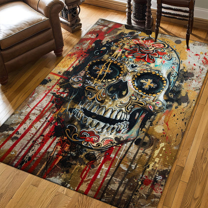 Personalized Vibrant Batik Sugar Skull Design Rug: Stand Out Floors with Style, Skull Rug, Area Rugs 5x8, 4x6, 3x5 Size for Living Room Bedroom Home Decorative Skull K50