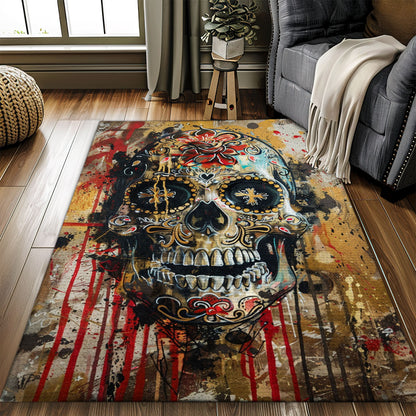 Personalized Vibrant Batik Sugar Skull Design Rug: Stand Out Floors with Style, Skull Rug, Area Rugs 5x8, 4x6, 3x5 Size for Living Room Bedroom Home Decorative Skull K50