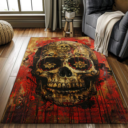 Personalized Mexican Sugar Skull Print Rug: Edgy Touch for Your Living Room, Skull Rug, Area Rugs 5x8, 4x6, 3x5 Size for Living Room Bedroom Home Decorative Skull K49