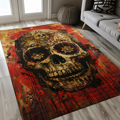 Personalized Mexican Sugar Skull Print Rug: Edgy Touch for Your Living Room, Skull Rug, Area Rugs 5x8, 4x6, 3x5 Size for Living Room Bedroom Home Decorative Skull K49