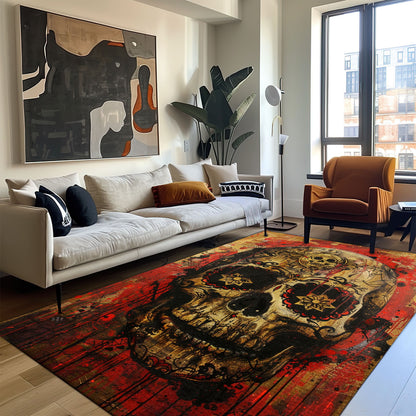 Personalized Mexican Sugar Skull Print Rug: Edgy Touch for Your Living Room, Skull Rug, Area Rugs 5x8, 4x6, 3x5 Size for Living Room Bedroom Home Decorative Skull K49