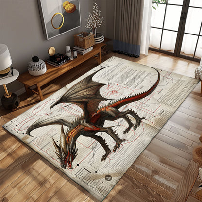 Plush Dragon Carpet for Bedrooms - Ultra-Soft and Cozy Carpet Featuring Beautiful Dragon Illustrations, Gift For Dragon Lovers, Personalized Dragon Rug for Living Room, Bedroom DG59