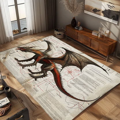 Plush Dragon Carpet for Bedrooms - Ultra-Soft and Cozy Carpet Featuring Beautiful Dragon Illustrations, Gift For Dragon Lovers, Personalized Dragon Rug for Living Room, Bedroom DG59