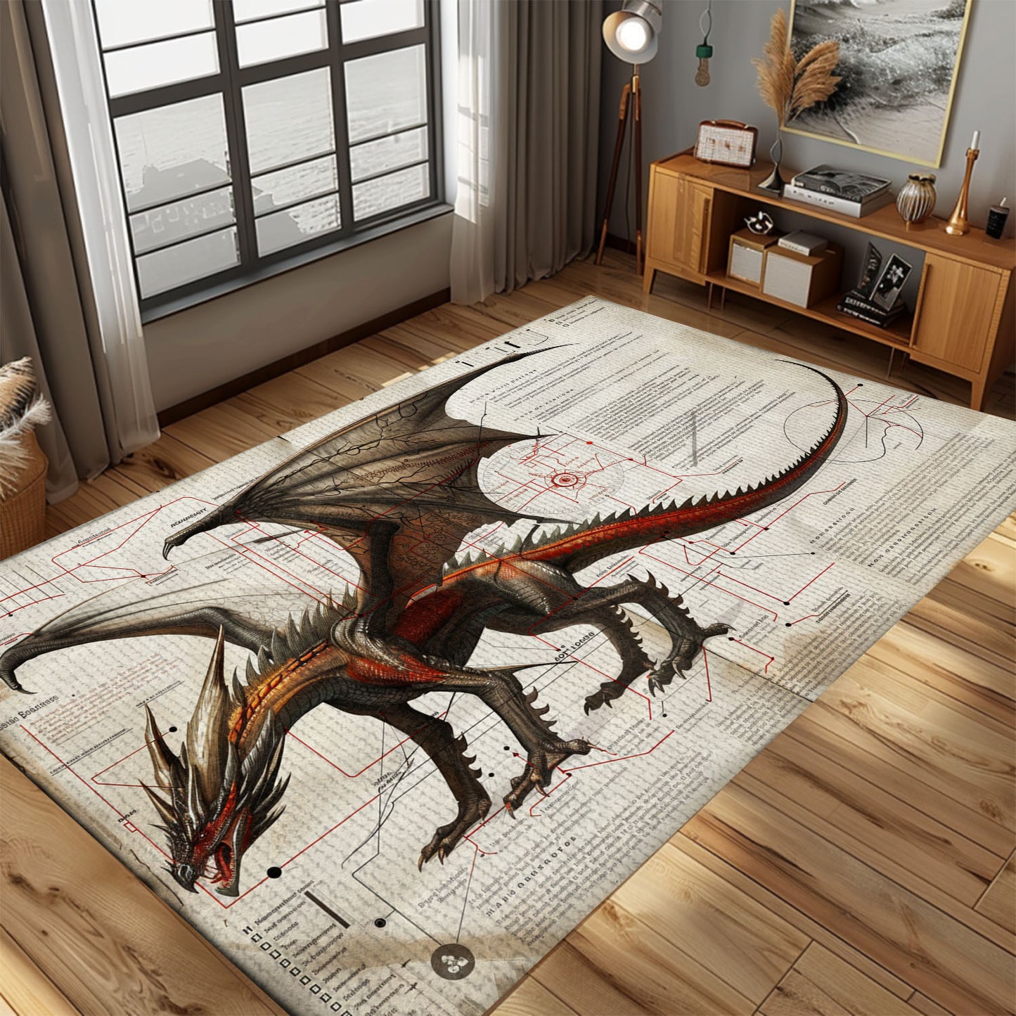 Plush Dragon Carpet for Bedrooms - Ultra-Soft and Cozy Carpet Featuring Beautiful Dragon Illustrations, Gift For Dragon Lovers, Personalized Dragon Rug for Living Room, Bedroom DG59