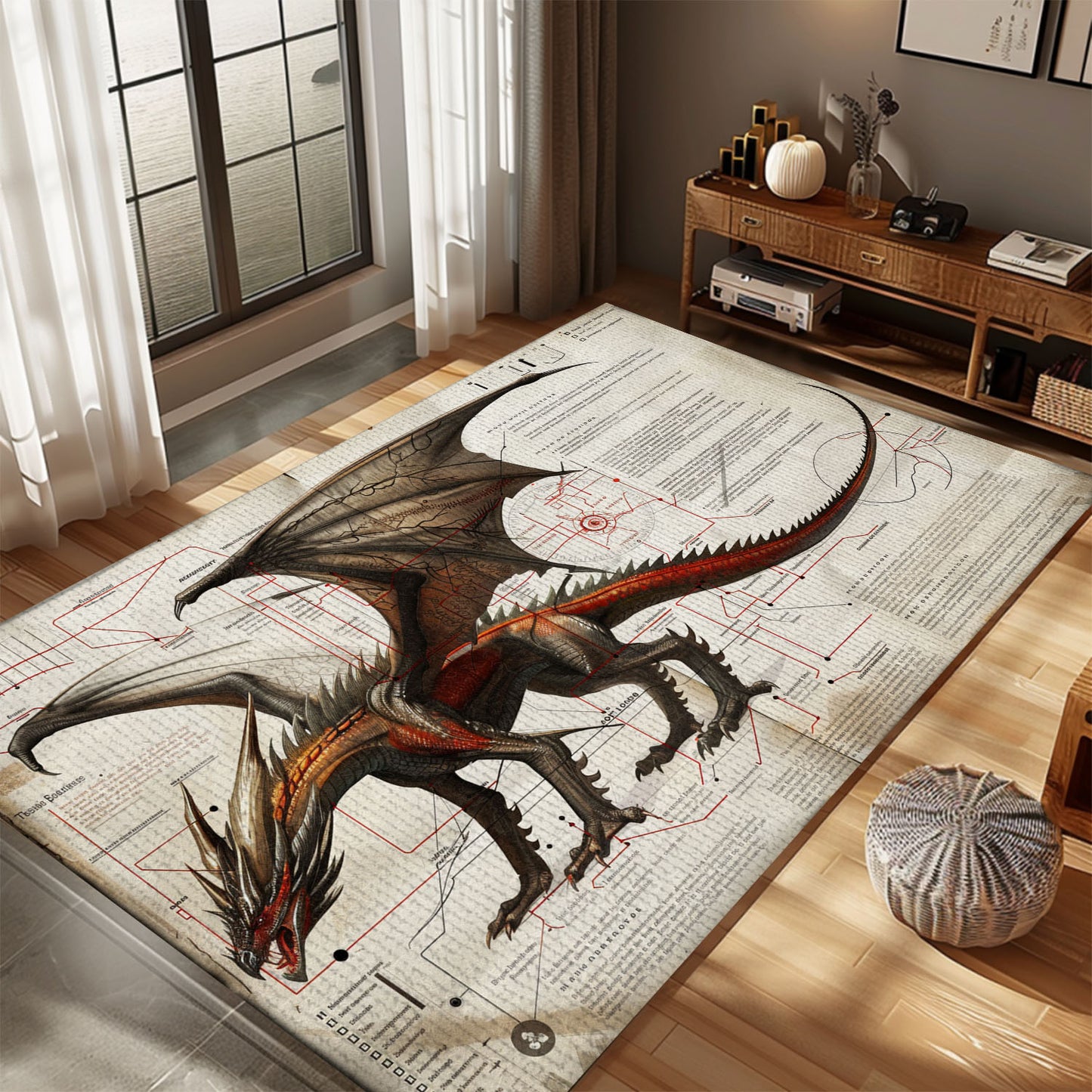 Plush Dragon Carpet for Bedrooms - Ultra-Soft and Cozy Carpet Featuring Beautiful Dragon Illustrations, Gift For Dragon Lovers, Personalized Dragon Rug for Living Room, Bedroom DG59