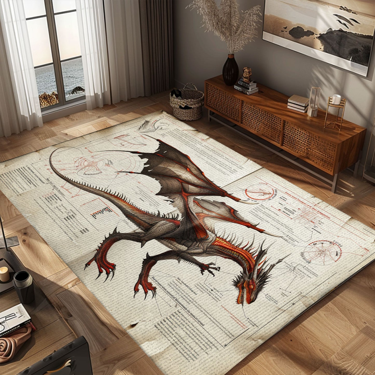 Elegant Dragon Carpet for Dining Rooms - Adds a Touch of Class and Fantasy with Sophisticated Dragon Patterns, Gift For Dragon Lovers, Personalized Dragon Rug for Living Room, Bedroom DG58