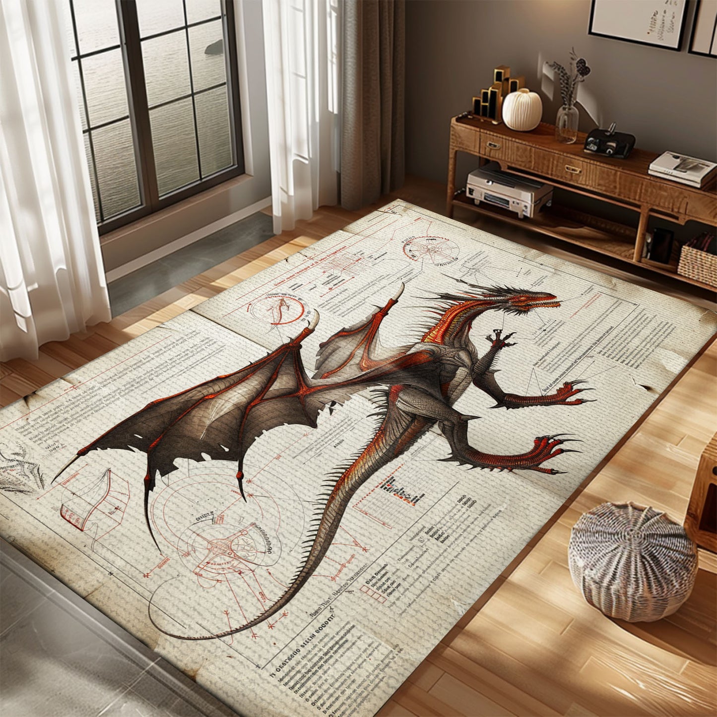 Elegant Dragon Carpet for Dining Rooms - Adds a Touch of Class and Fantasy with Sophisticated Dragon Patterns, Gift For Dragon Lovers, Personalized Dragon Rug for Living Room, Bedroom DG58