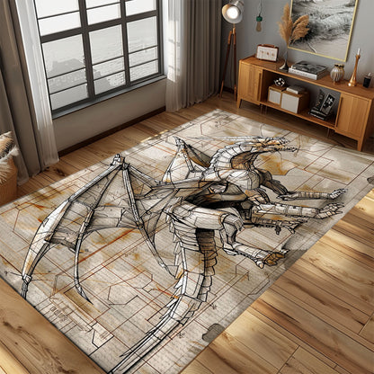 Modern Dragon Carpet for Game Rooms - Dynamic and Engaging Carpet with Bold Dragon Art for Gamers, Gift For Dragon Lovers, Personalized Dragon Rug for Living Room, Bedroom DG53