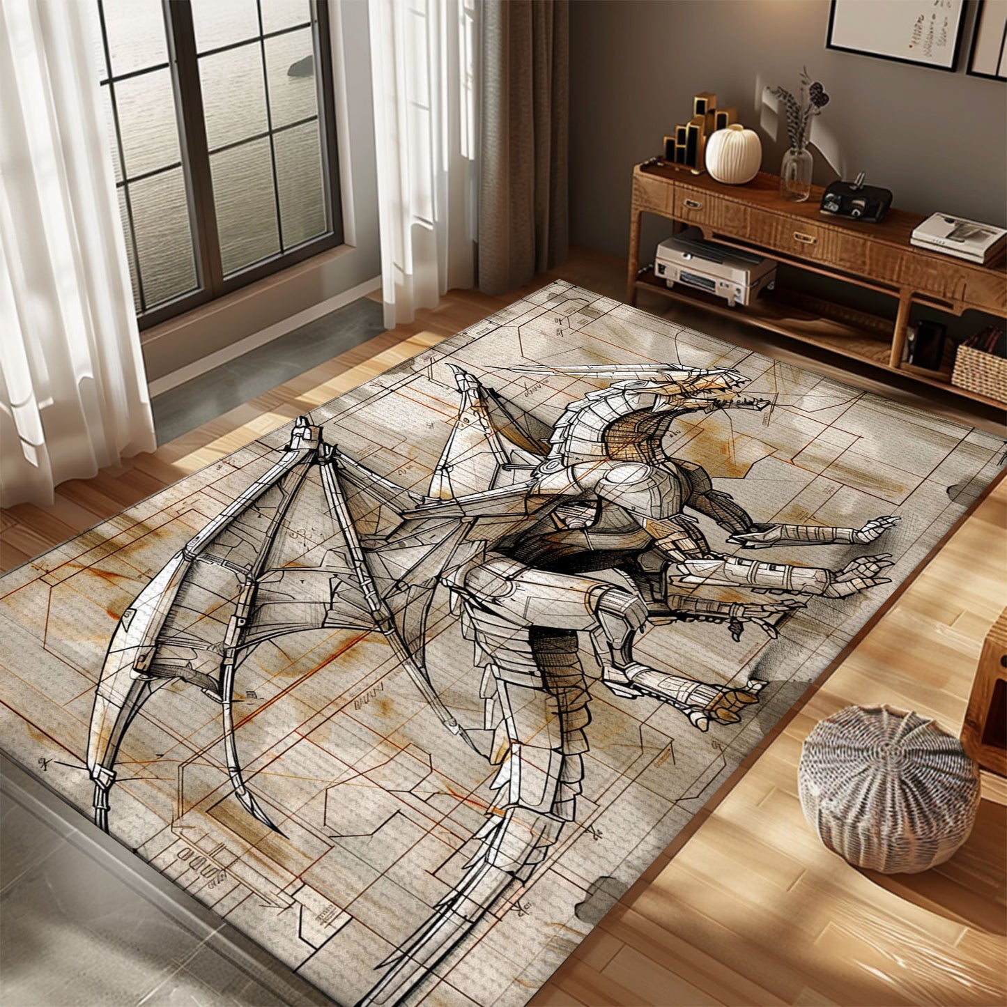 Modern Dragon Carpet for Game Rooms - Dynamic and Engaging Carpet with Bold Dragon Art for Gamers, Gift For Dragon Lovers, Personalized Dragon Rug for Living Room, Bedroom DG53