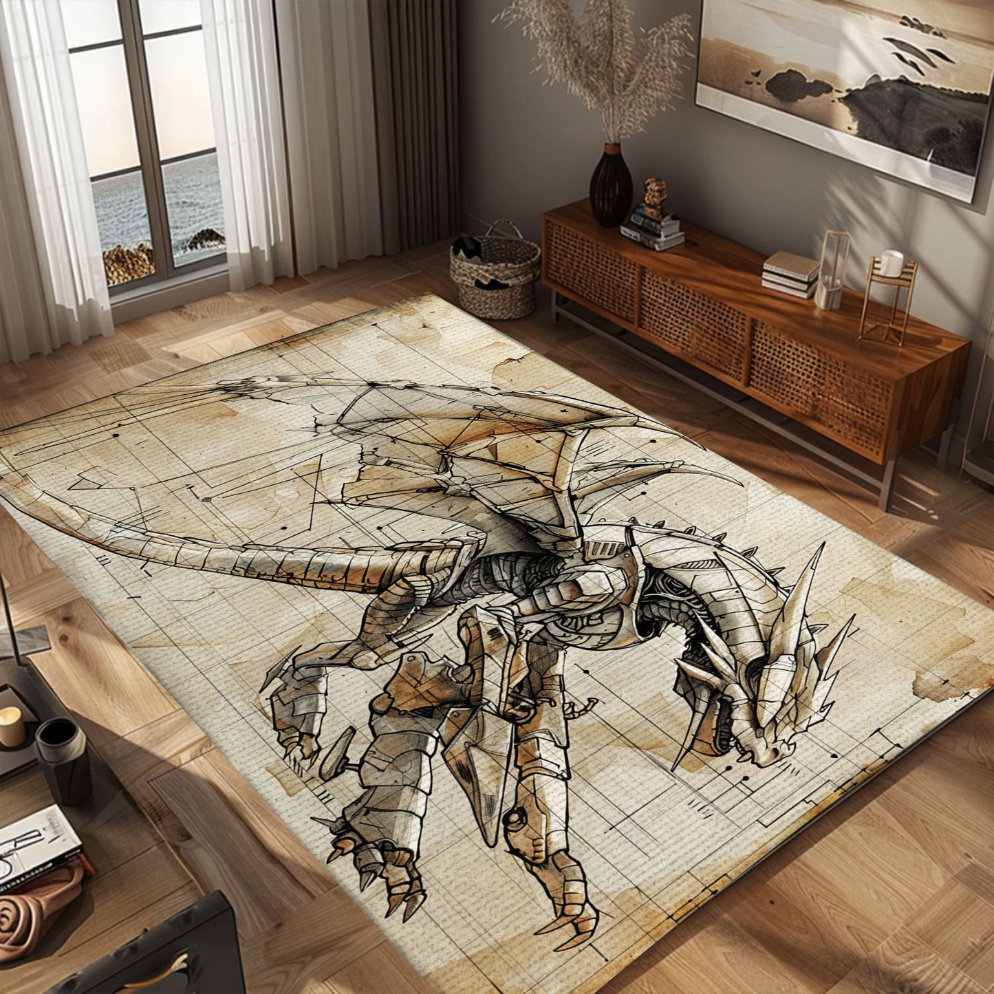 Fantasy Dragon Carpet for Media Rooms - Enhance Your Home Theater with a Magical and Mythical Dragon Design, Gift For Dragon Lovers, Personalized Dragon Rug for Living Room, Bedroom DG52