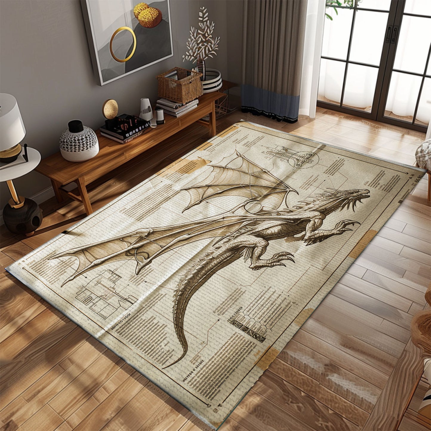 Rustic Dragon Carpet for Cabins - Cozy and Unique Floor Covering with Traditional Dragon Themes, Gift For Dragon Lovers, Personalized Dragon Rug for Living Room, Bedroom DG51