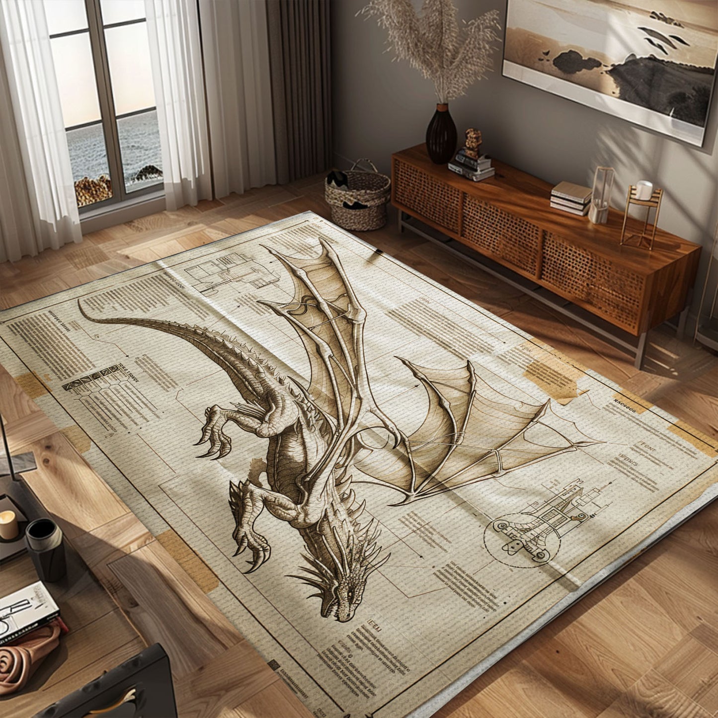 Rustic Dragon Carpet for Cabins - Cozy and Unique Floor Covering with Traditional Dragon Themes, Gift For Dragon Lovers, Personalized Dragon Rug for Living Room, Bedroom DG51