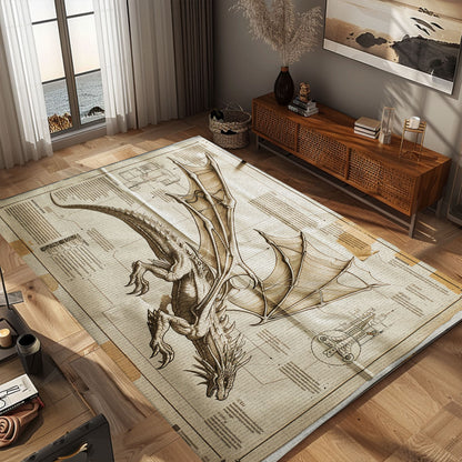 Rustic Dragon Carpet for Cabins - Cozy and Unique Floor Covering with Traditional Dragon Themes, Gift For Dragon Lovers, Personalized Dragon Rug for Living Room, Bedroom DG51