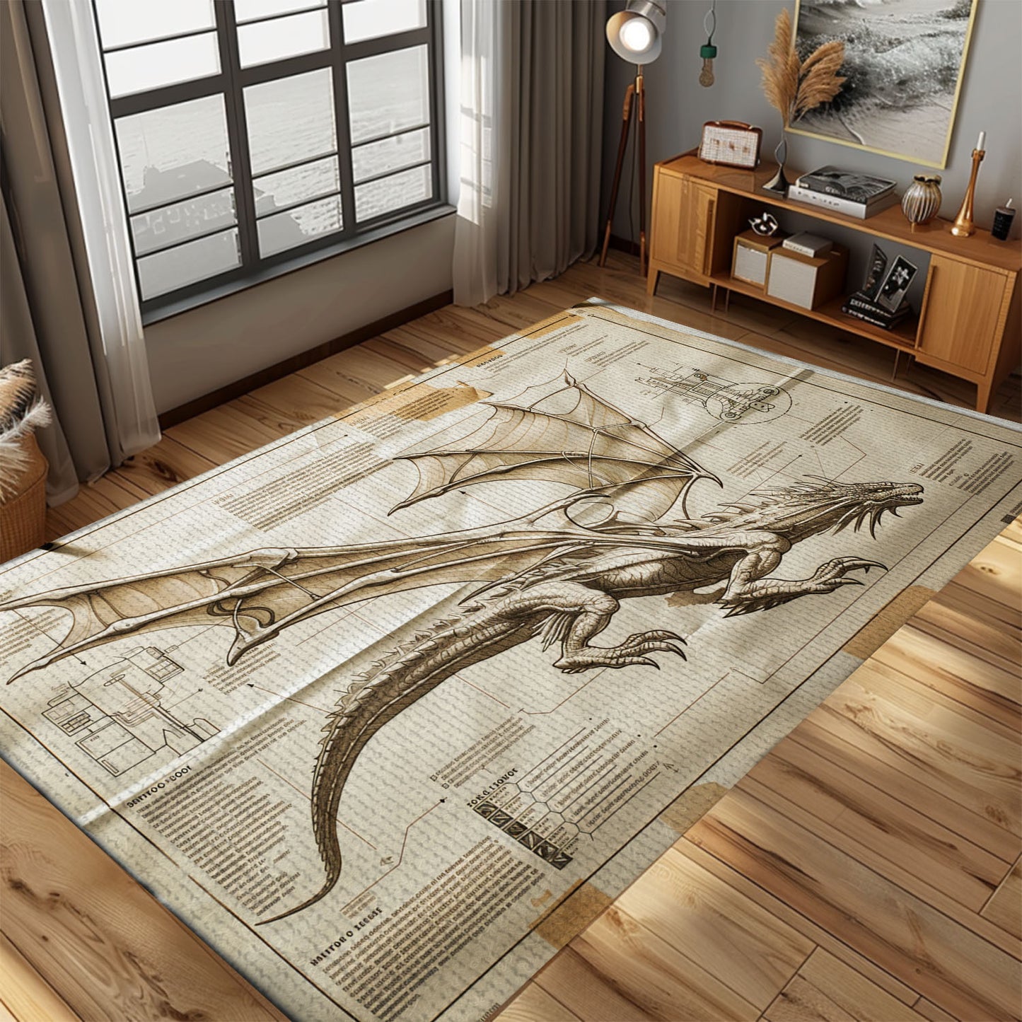 Rustic Dragon Carpet for Cabins - Cozy and Unique Floor Covering with Traditional Dragon Themes, Gift For Dragon Lovers, Personalized Dragon Rug for Living Room, Bedroom DG51