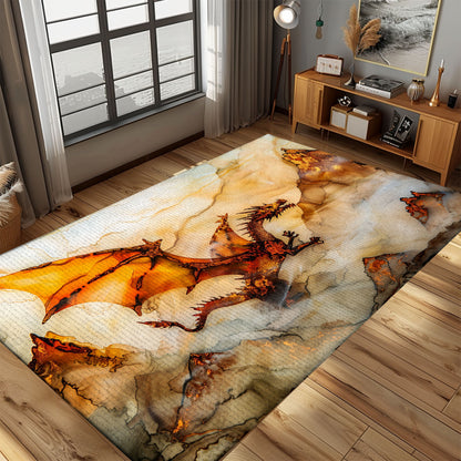 Artistic Dragon Carpet for Nurseries - Safe and Soft Carpet with Adorable Dragon Images for Baby's Room, Gift For Dragon Lovers, Personalized Dragon Rug for Living Room, Bedroom DG48