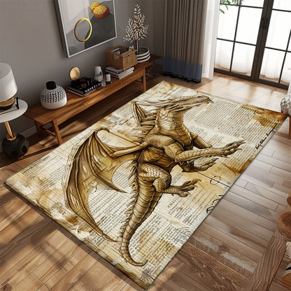 Handwoven Dragon Carpet for Home Offices - Sophisticated and Artistic Design for a Professional Environment, Gift For Dragon Lovers, Personalized Dragon Rug for Living Room, Bedroom DG46