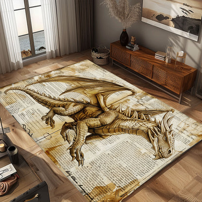 Handwoven Dragon Carpet for Home Offices - Sophisticated and Artistic Design for a Professional Environment, Gift For Dragon Lovers, Personalized Dragon Rug for Living Room, Bedroom DG46