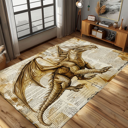 Handwoven Dragon Carpet for Home Offices - Sophisticated and Artistic Design for a Professional Environment, Gift For Dragon Lovers, Personalized Dragon Rug for Living Room, Bedroom DG46