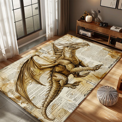 Handwoven Dragon Carpet for Home Offices - Sophisticated and Artistic Design for a Professional Environment, Gift For Dragon Lovers, Personalized Dragon Rug for Living Room, Bedroom DG46