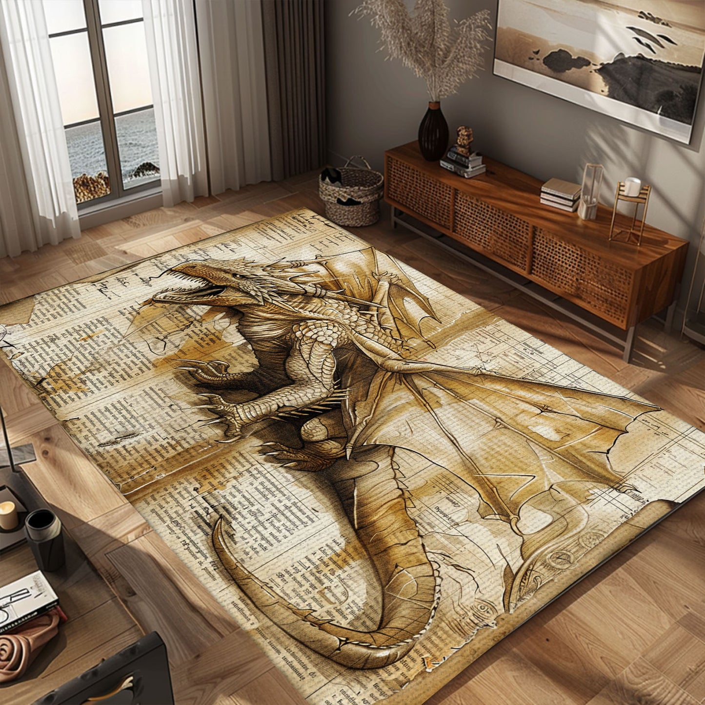 Durable Dragon Carpet for Hallways - Long-Lasting and Stylish Runner with Detailed Dragon Patterns, Gift For Dragon Lovers, Personalized Dragon Rug for Living Room, Bedroom DG45