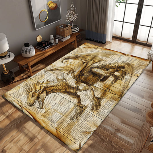 Mystical Dragon Carpet for Dining Areas - Perfectly Blends Traditional and Modern Dragon Art Styles, Gift For Dragon Lovers, Personalized Dragon Rug for Living Room, Bedroom DG43