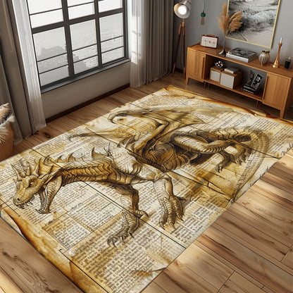 Mystical Dragon Carpet for Dining Areas - Perfectly Blends Traditional and Modern Dragon Art Styles, Gift For Dragon Lovers, Personalized Dragon Rug for Living Room, Bedroom DG43